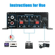 2 Channel Car Stereo Amplifier - 400W Dual Channel High Power Audio Sound Auto Small Speaker Amp with LED Light and Remote Control, Support SD/USB/MP3/FM/Radio