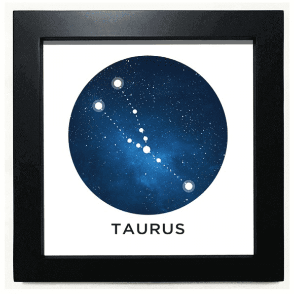Taurus Constellation Zodiac Sign Black Square Frame Picture Wall Tabletop
