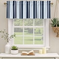 thumbnail image 3 of Navy Blue Valances for Windows, Decorative Rod Pocket Window Valance Curtains, Modern White Geometric Vertical Stripes Short Curtain Drapes for Kitchen/Bathroom/Living Room, 2 Panels, 54" W x 18" L, 3 of 8