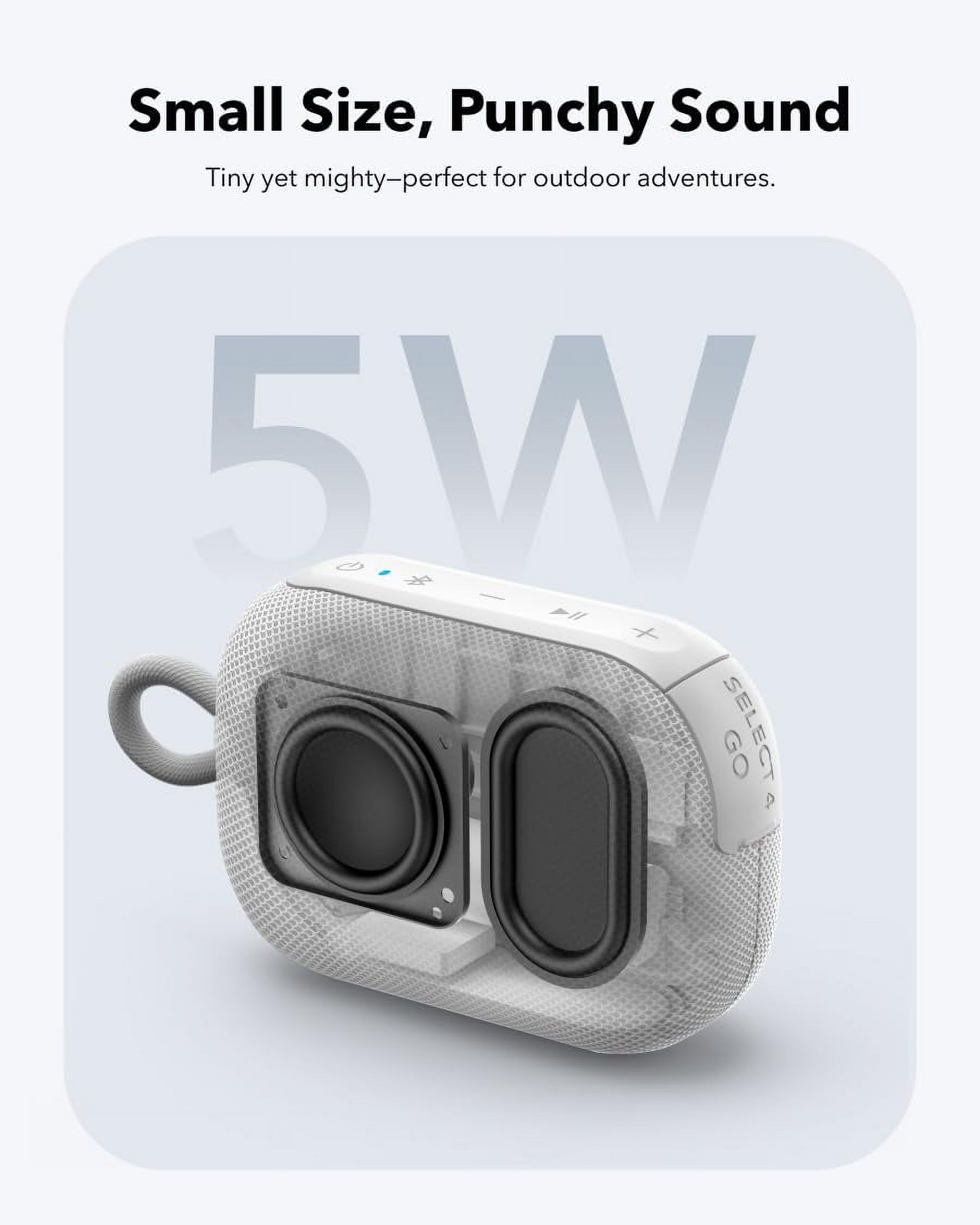 Soundcore Select 4 Go Shower Speaker by Anker, IP67 Waterproof, Floatable, 20H Playtime, Bluetooth, Outdoor/Home-White