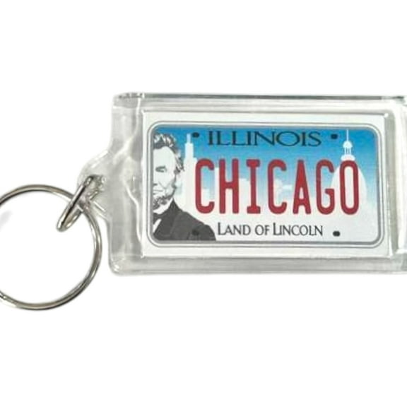 Chicago Illinois License Plate Acrylic Rectangular Souvenir Keychain 2.5" X 1.5"