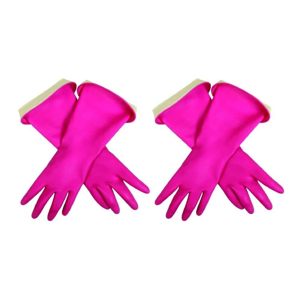Casabella Waterblock Latex Gloves Tapered Fit & Double Cuff Small 2 Pairs Pink