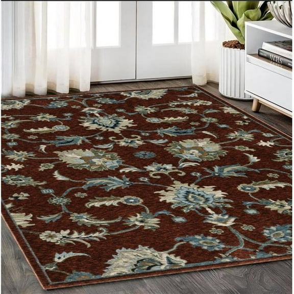 HomeRoots 575014 5 x 8 ft. Oriental Rectangle Area Rug with Fringe, Red, Ivory & Teal