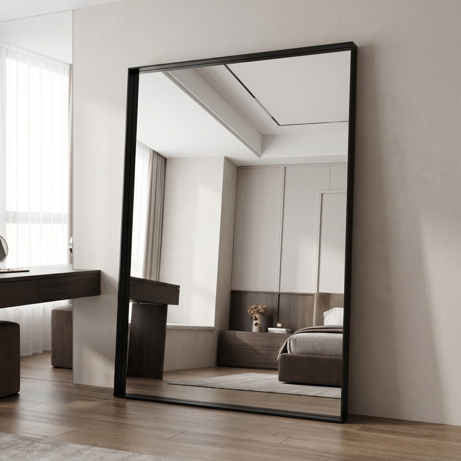 Gleamira 40"x48" Bathroom Wall Mounted Mirror Vanity Rectangular Mirror with Deep Frame, Black