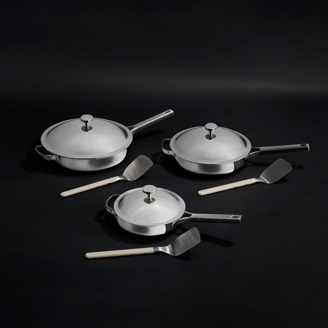 Our Place Titanium Pro Always Pan® Trio (9 Pcs) Toutes les Trois Tailles de Notre Poêle de performance Révolutionnaire Chrome