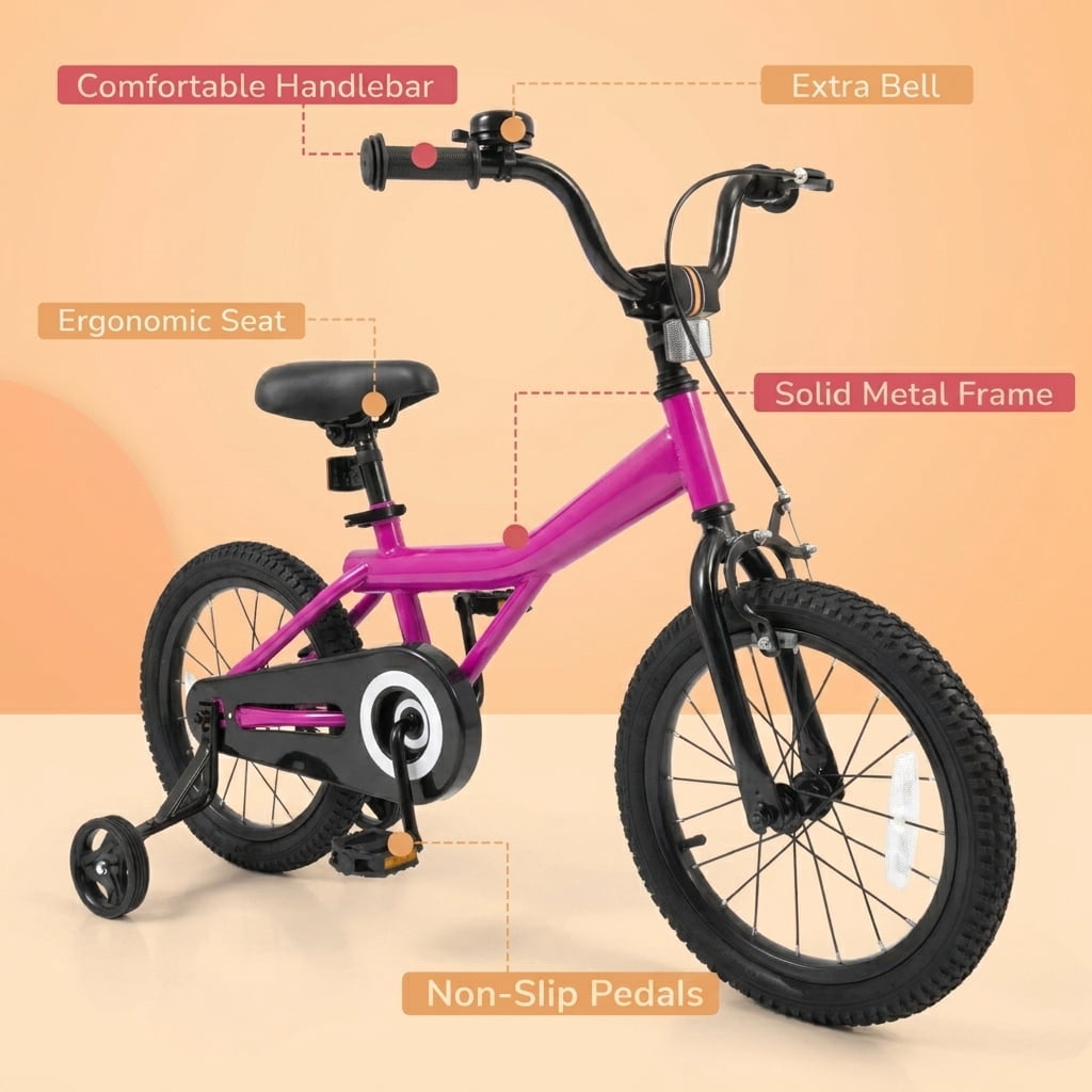 Redsmile Kids Bike 14 Inch with Removable Training Wheels for Boys Girls Ages 3-5, Beginner Bicycle with Adjustable Seat, Rubber Air Tires and Coaster Brake, 110 lb Capacity, Blue