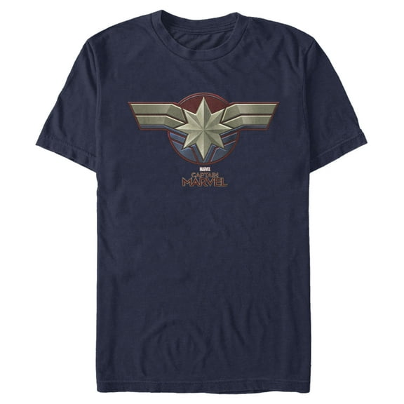 Men's Marvel Captain Marvel Movie Chest Symbol  Graphic Tee Navy Blue Large