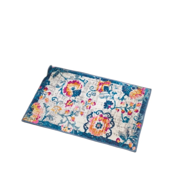 2â€™ x 3â€™ Ivory and Blue Floral Vines Scatter Rug