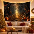thumbnail image 2 of Jack O Lanterns Along a Webbed Shadowy Forest Path, Eerie Gothic for Dark Art Lovers, Spider Web Decor, Halloween Gift, Tapestry Wall Hanging for Bedroom and Den, 2 of 6