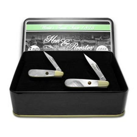 Mother Of Pearl Knife Scales HEN & ROOSTER AND Father Daughter Set Genuine Mother of Pearl 1/500 Barlow Pocket Knife Knives ()