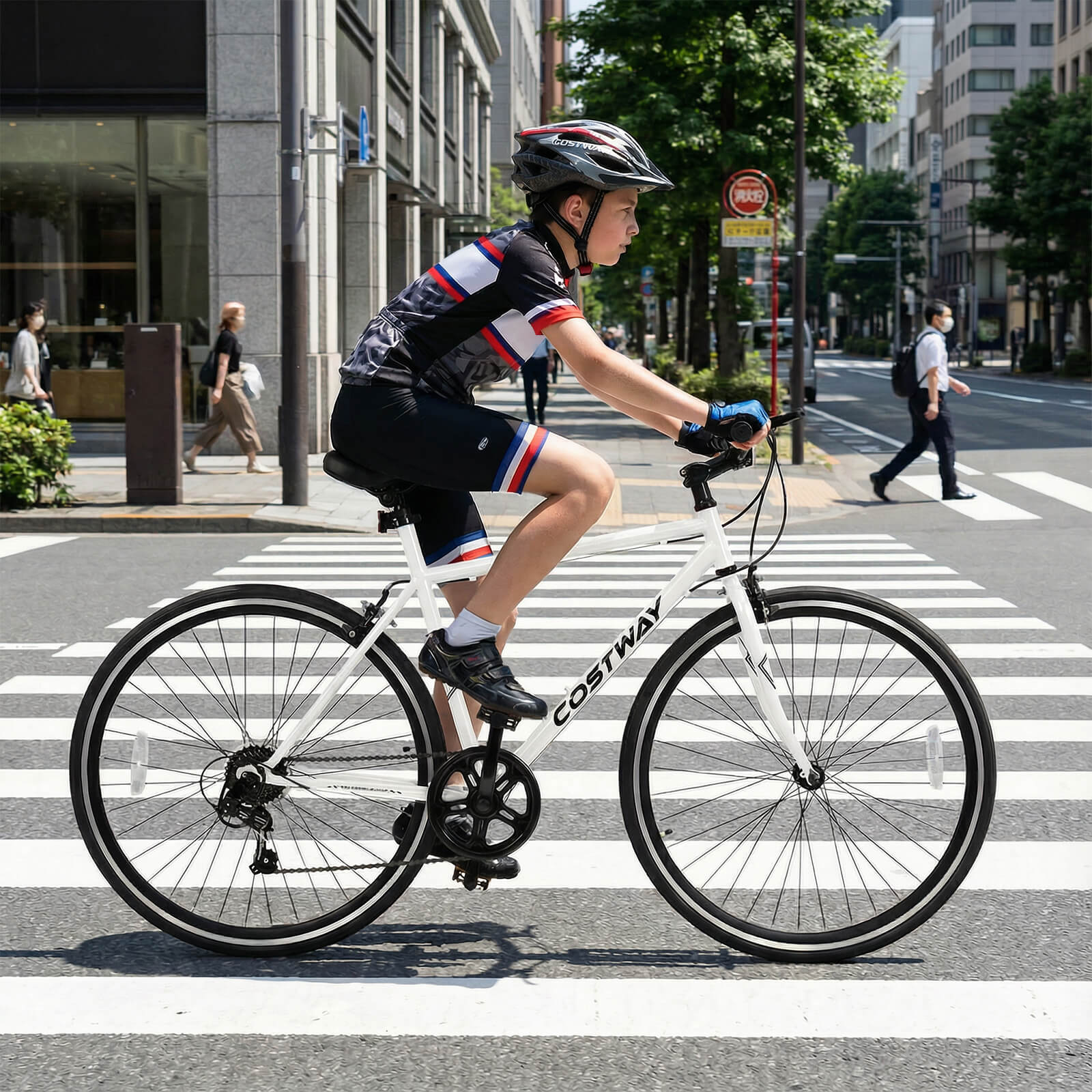 Costway 6-Speed Cycling Bike with All-terrain Rubber Wheels Dual Brakes Adjustable Saddle White