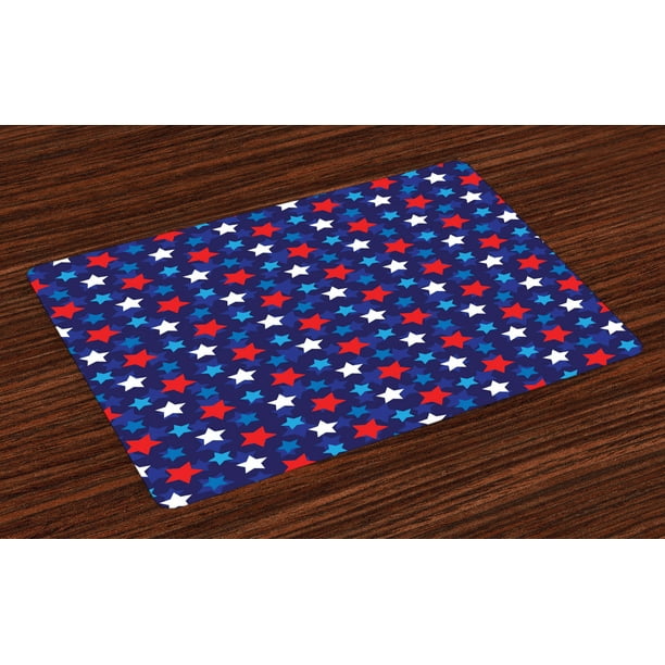 Navy Blue Placemats Set of 4 American Flag Inspired Patriotic Design
