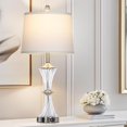 thumbnail image 4 of Crystal Glass Table Lamp with USB C+A Ports & AC Outlet,White Clear Modern Bedroom Lamp,Silver Lamp for Living Room,Nightstand Lamp LED Bulbs Included,Single Silver, 4 of 12