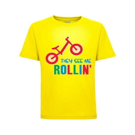 

They See Me Rollin Funny Bike Humor Toddler Crew Graphic T-Shirt Yellow 3T