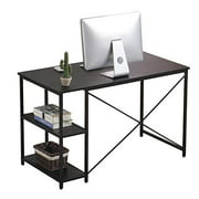 Homemark Home Office Computer Desk, 47 inch Sturdy Writing Desks with 2-Tier Reversible Storage Shelves, Modern Simple Style Black Table Metal Frame for PC Laptop Notebook