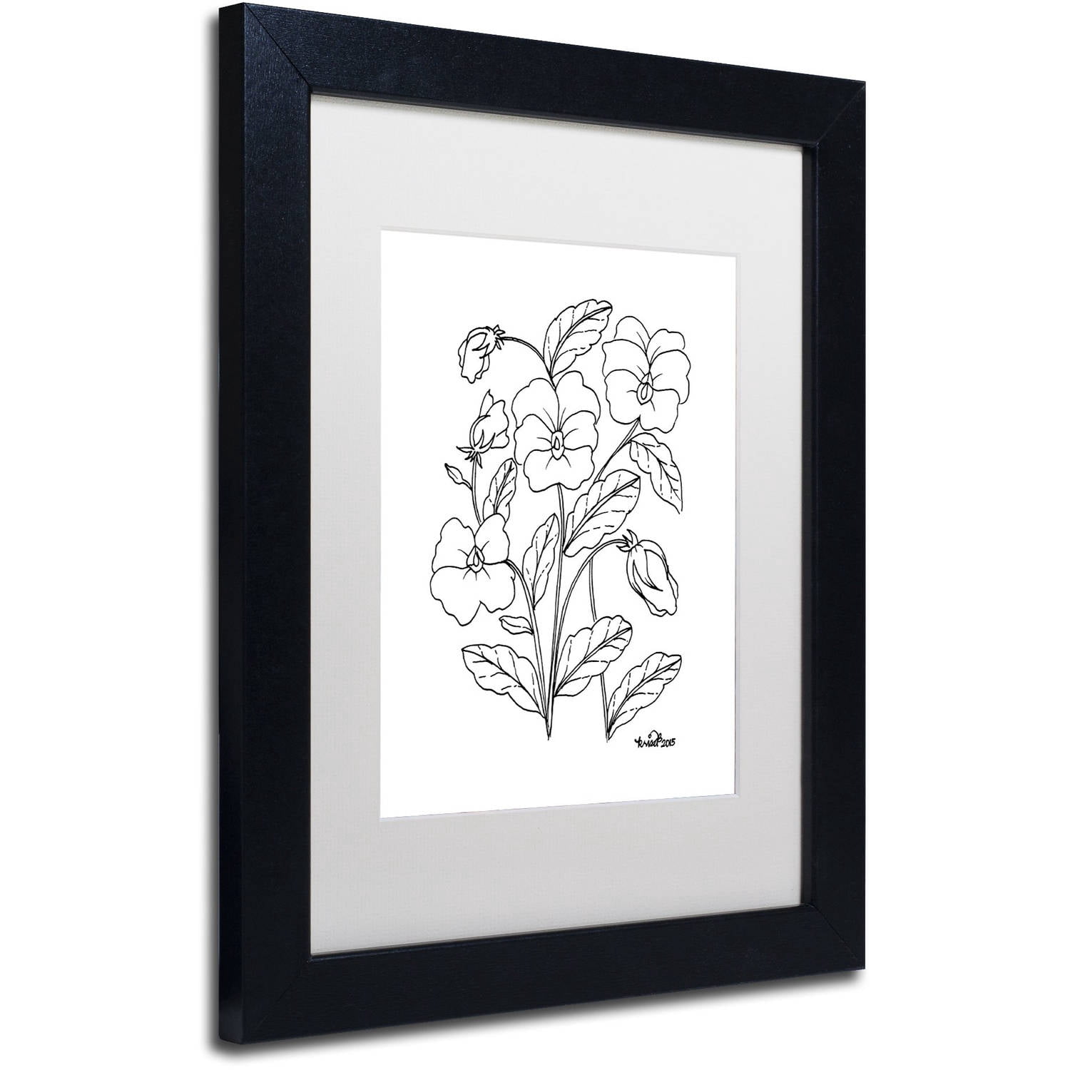Trademark Fine Art "Simple Flower Doodle 3" Canvas Art by KCDoodleArt White Matte, Black Frame