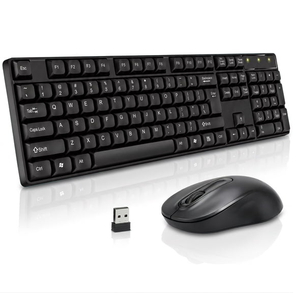 LEXVARO Wireless Keyboard and Mouse Combo, 104 Full Size Keyboard, 2.4GHz Portable for Computer, Mac, Laptop, PC, Windows, Black