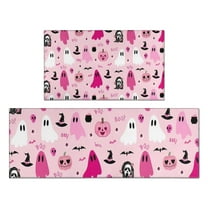 Halloween Pink Ghosts and Witchy Elements Kitchen Rugs Sets Of 2,Anti Fatigue Kitchen Mat Rugs Non Slip Washable,Decorative Kitchen Floor Mats for Kitchen,Sink,Laundry,17"x30" 17"x47"