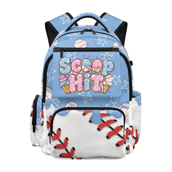 HELLHERO Baseball Ice Cream 17 Inch School Bag with Large Capacity, Durable Lightweight Multi Pocket Bookbag for Elementary School Travel