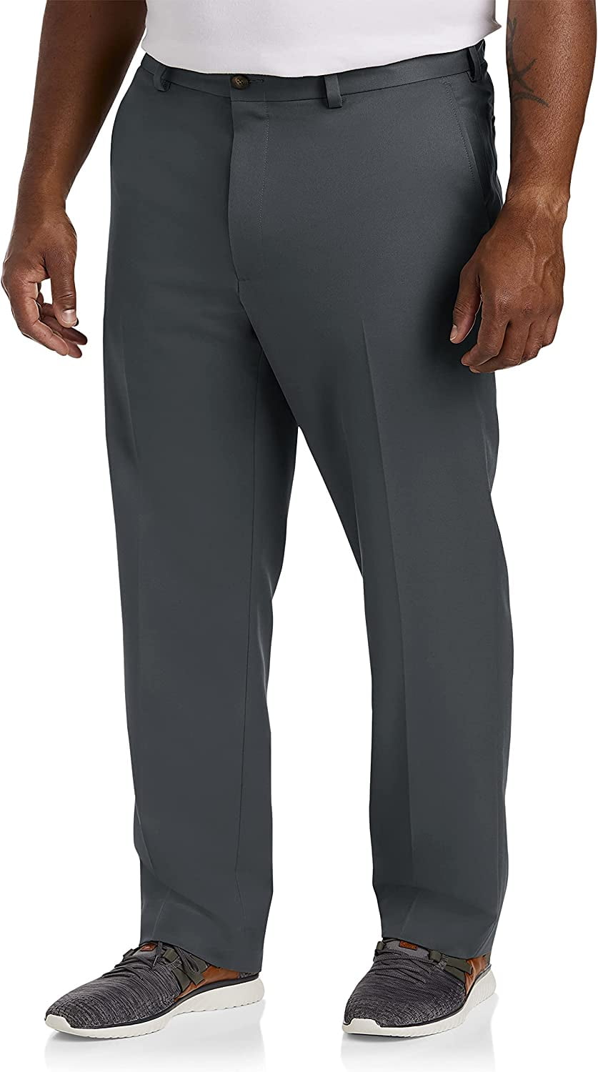 Big and Tall Essentials by DXL Men's Microfiber Dress Pants, Dark Grey ...