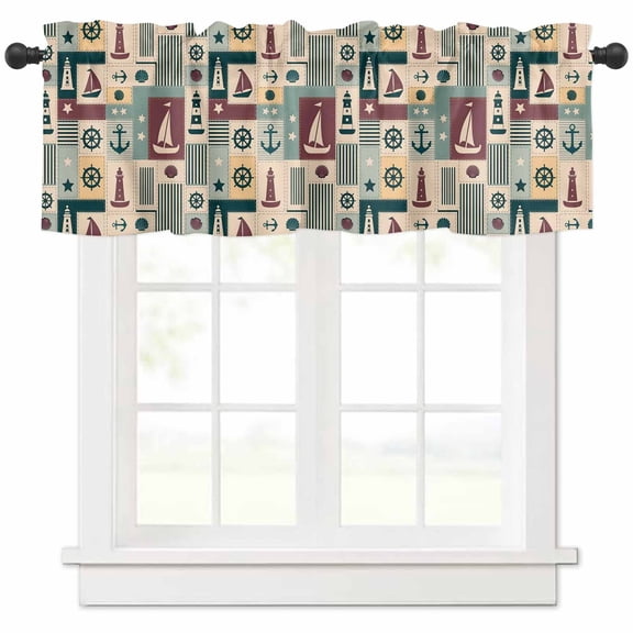 Nautical Ship Valances for Windows Farmhouse Kitchen Curtains Valances Rod Pocket Valance Curtains for Kitchen Windows Ocean Coastal Sailboat Lighthouse Anchor Window Valances for Bathroom 60"x18"