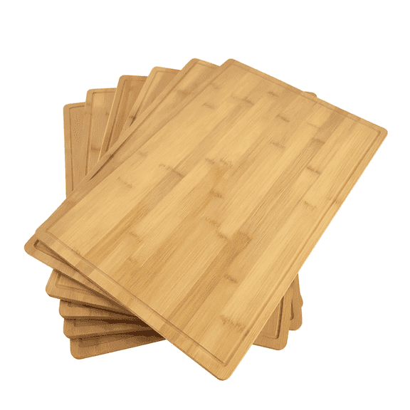 Set of 6, Bulk Bamboo Juice Grooves 18" x 12" x 0.47" Cutting Board Set