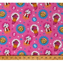 4-Way Stretch Knit Shopkins Toss Characters Foods on Pink 60" Wide Soft Cotton/Spandex Fabric by the Yard (60962-A620710)