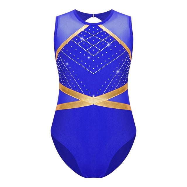 vastwit Justaucorps de Gymnastique Sans Manches avec Strass Pailletés pour Filles, Bleu 8