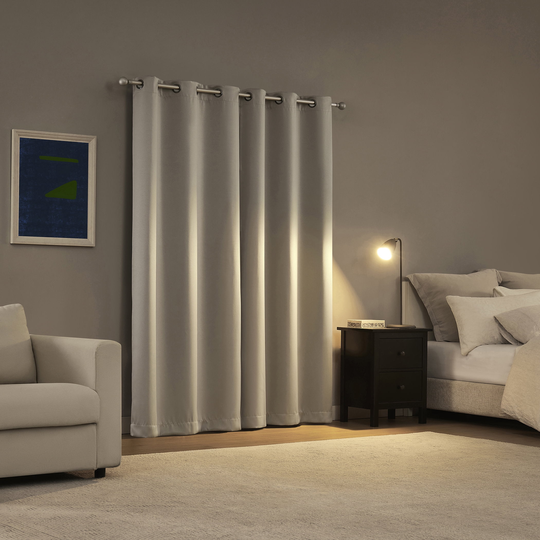 Sun Zero Graham 2-pack Magnetic Closure 100% Blackout Grommet Curtain Panel Pair, 40"W x 84"L, Stone