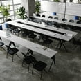 thumbnail image 6 of BizChair Commercial Grade 60" x 24" Heavy-Duty Nesting Flip Training Table with Y-Legs, Modesty Panel, 1" Thick Gray Tabletop, and Black Steel Frame, 6 of 17