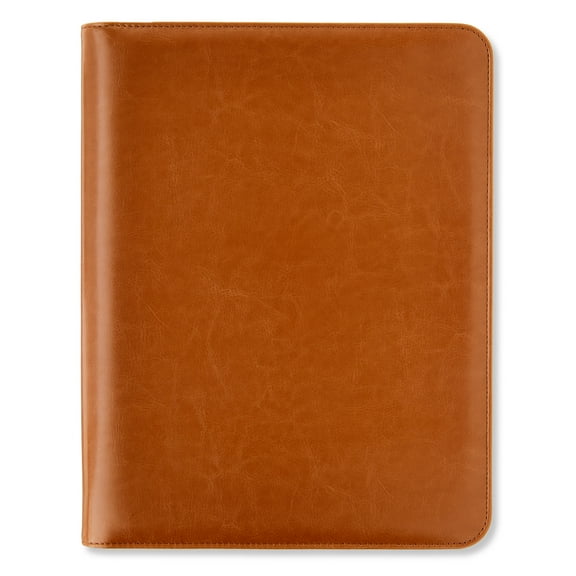 Pen+Gear Leatherette Zipper Padfolio with Interior Pockets, Brown, Letter Size, 9.6 in x 12.4 in