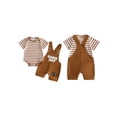 thumbnail image 2 of BemeyourBBs Newborn Baby Boys Golf Football Game Day Outfit Infant Baby Boy Spring Summer Fall Clothes Striped Short Sleeve Romper and Letter Ball Embroidery Overalls Shorts Set, 2 of 9