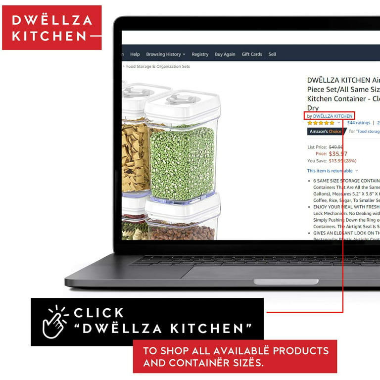 DWËLLZA Kitchen Airtight Food Storage Containers with Lids – 6 Pieces All Same Size - Pantry Container for Spices, Candy, Nuts, Coffee and Tea, Clear