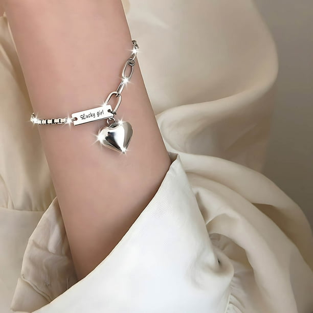 Pulseras para Mujer - Tobilleras para Hombre | Pulsera con Colgante de Personalidad | Collar de Corazón de Plata 925 | Regalo Ideal | Pulsera de Cadena para El Pie de Aleación Plateada