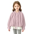 thumbnail image 3 of Girls Ruffled Collar Light Windbreaker Puff Long Sleeve Button Casual Jacket with Lace Trim Toddler Coats for Girls Outerwear, 3 of 9