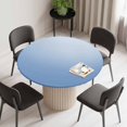thumbnail image 2 of Light Blue Ombre Round Fitted Tablecloth with Elastic Edge, Waterproof Table Cloth Table Cover for 55"-60" Tables, Modern Rustic Aqua Gradient Tablecloths for Dining Picnic Indoor Outdoor, 2 of 9