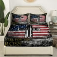 thumbnail image 4 of American Flag Sheet Set for Teen Camo Black White USA Flag Bed Sheets Set 4 Pieces, The Cross Theme Sheets for Devout Protestant Religious Patriotic Style Top Fitted Sheet King Size, 4 of 5
