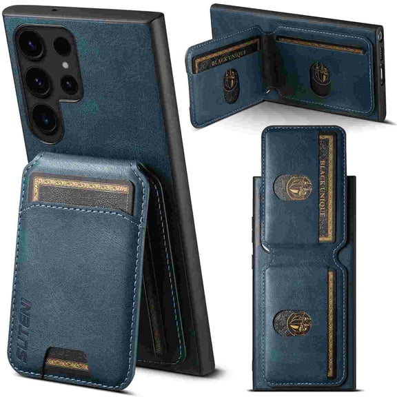 Case for Samsung Galaxy S26 Ultra, Luxury PU Leather Case Back Wallet Cover Card Slots Magnetic Closure Kickstand Function Durable Shockproof Soft TPU Flip Case for Samsung Galaxy S26 Ultra - Blue