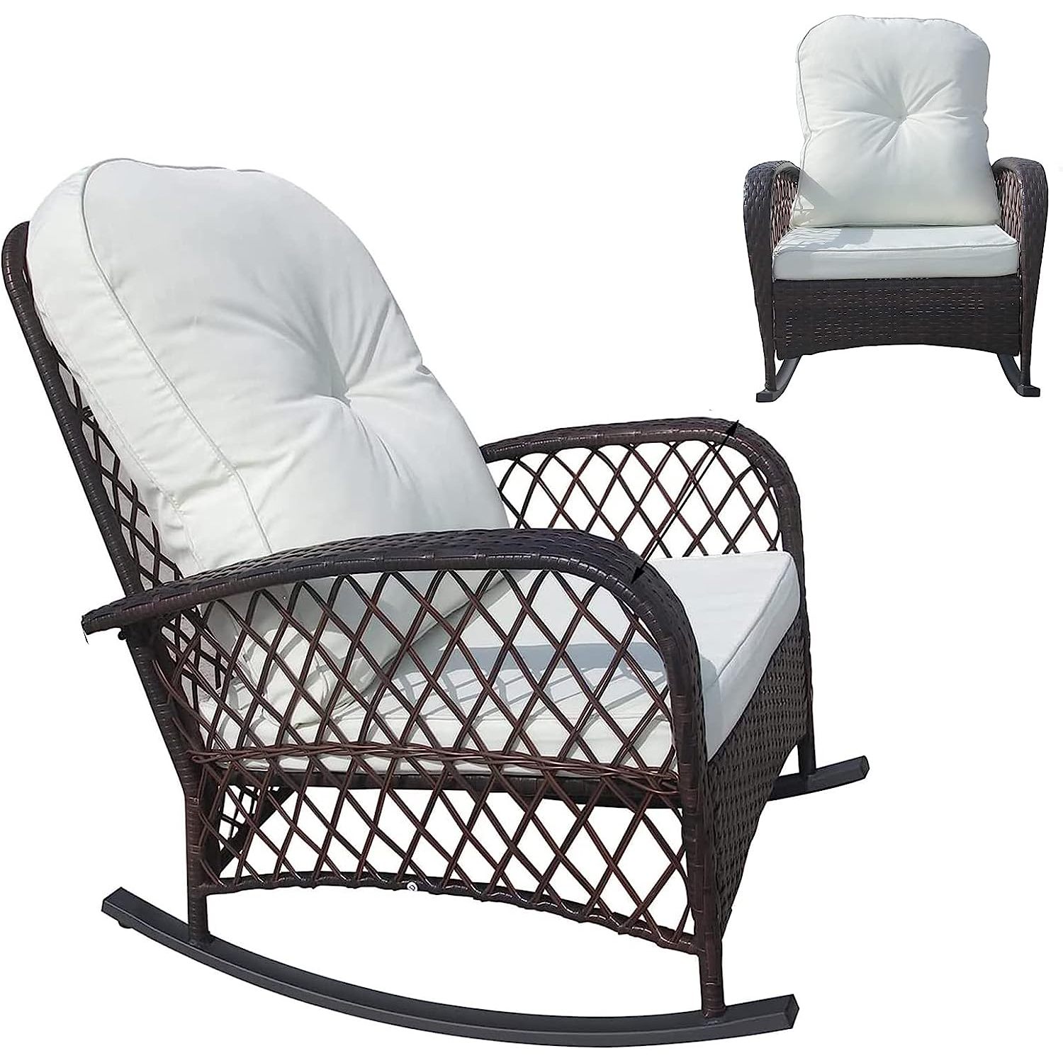 ZQRPCA Outdoor Wicker Rocking Chair, Rattan Patio Rocker Chair with