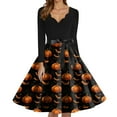 thumbnail image 3 of WTOBBY Women's Elegant V-Neck Slim Fit Halloween Printed Dress with Long Sleeves, Retro Design, and Casual Look for Party Wear and Festive Events ,Black L, 3 of 5