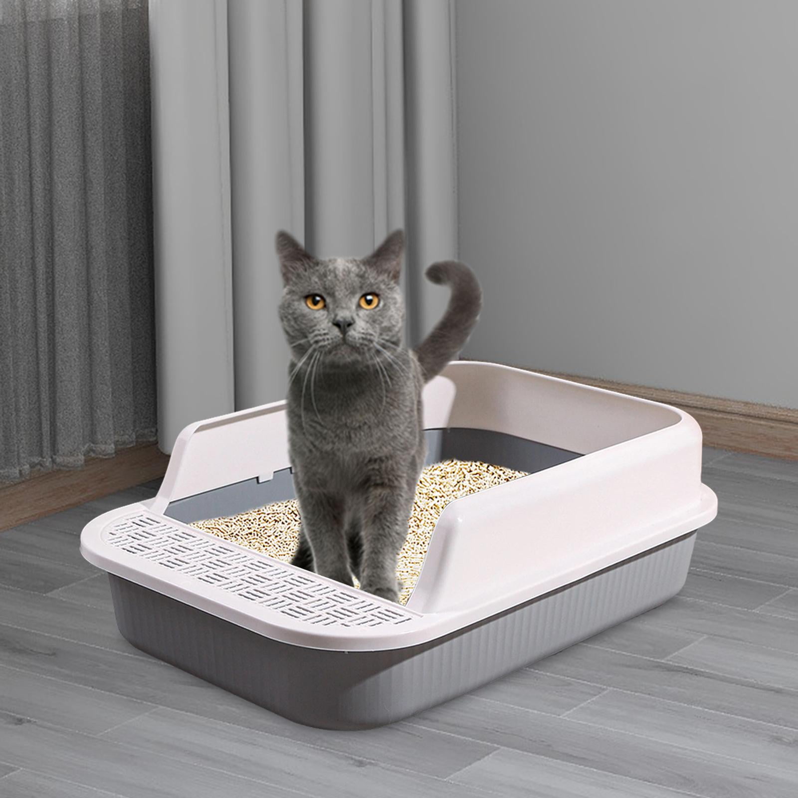 Cat , Cat Toilet, Cat Bedpan, Anti Splashing Detachable Cat Sand Basin, High Sided Sturdy Kitty Litter Pan, Open Top Pet Litter Tray White and Gray