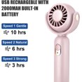 thumbnail image 3 of Mini Portable Fan, Handheld Fan Strong Winds 3 Speeds 130° Rotation, Desktop Fan with Base USB Rechargeable Small Fan, Pink, 3 of 5