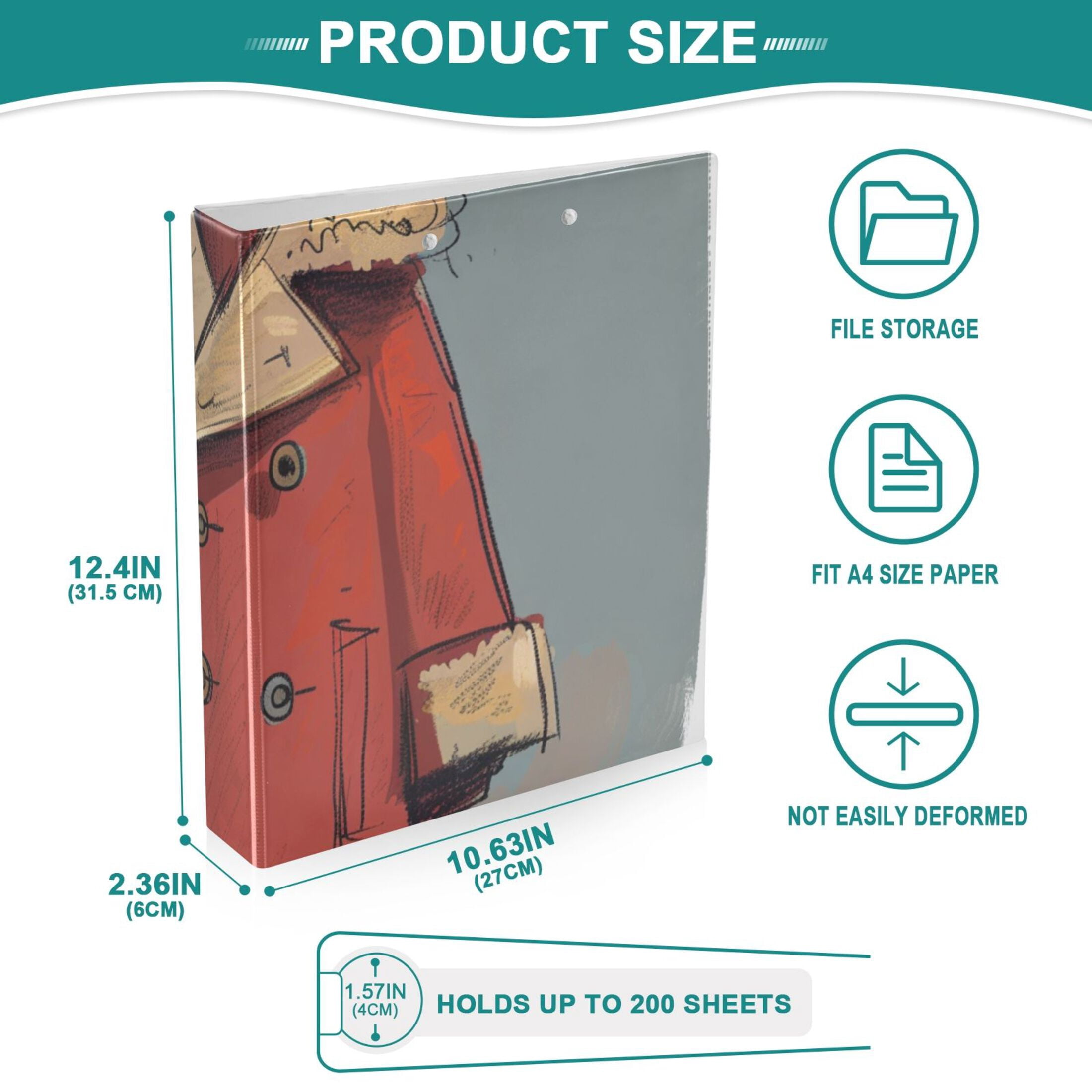 Coat Cartoon 3 Ring Binders 1.5 inch Hardcover File Folders with Interior Pockets A4 Size Organizer for School Office Hospital