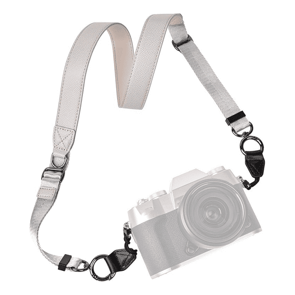 White V-Ring Camera Strap – Adjustable PU Polyester Shoulder Neck Strap with Quick Release, 90–110cm Detachable Crossbody Strap for DSLR, Mirrorless & Compact Cameras