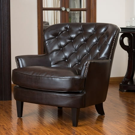 Noble House Taylor Tufted Brown Leather Club Chair