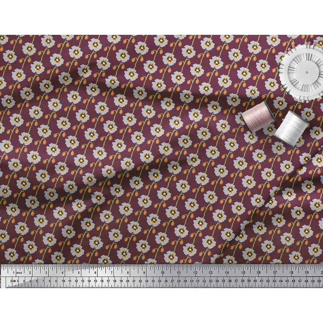 Soimoi polyester Crepe Fabric Artistic Floral Print Fabric by the Yard 42 Inch Wide