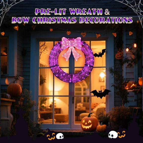 Zimtown Outdoor Halloween 36in Wreath Decor 225 Lights LED for Holiday Decoration - Purple