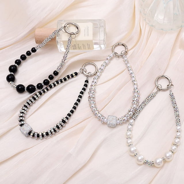 Cordón de perlas para teléfono, correa para la muñeca, paquete de 3 cuentas, pulsera corta, abalorios para teléfono, cordones para monedero, llaves, tarjetas de identificación