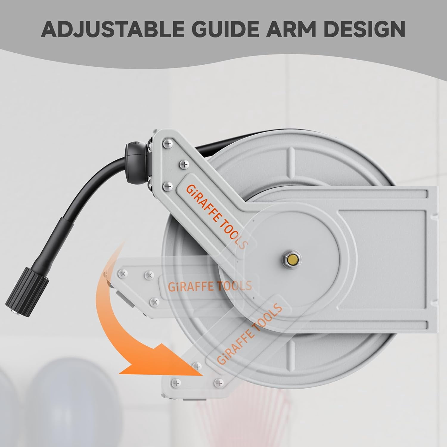 Giraffe Tools Retractable Power Pressure Washer Hose Reel 1/4" x 65 ft, 3200PSI, Wall/Floor Mounted