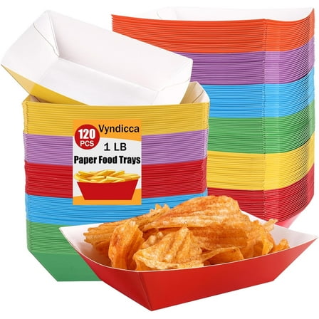 Paper Food Trays,120 Pcs Disposable Food Boats,Multicolor Nacho Trays,Colorful Hot Dog Trays Serving Boats for Party Picnic Carnival Holds Nachos Fries Cheese Sauce(1 Lb,Multicolor)